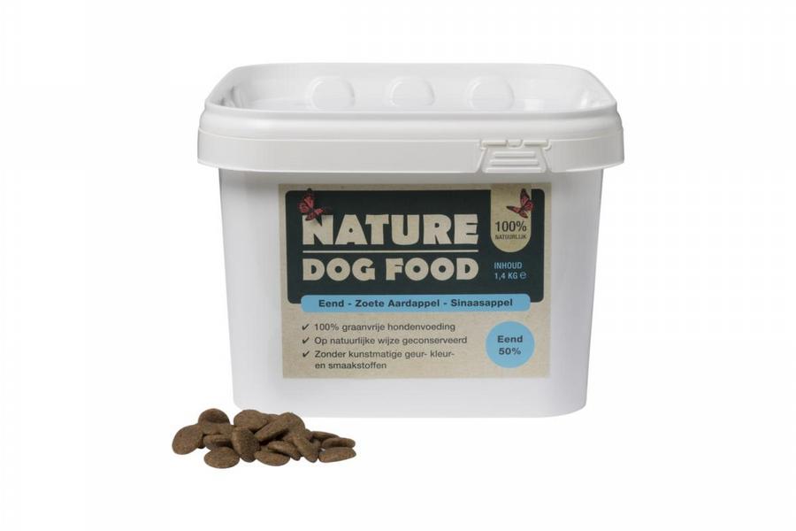 nature dog food  graanvrij-hondenvoer-eend-emmer-brok-1200x800