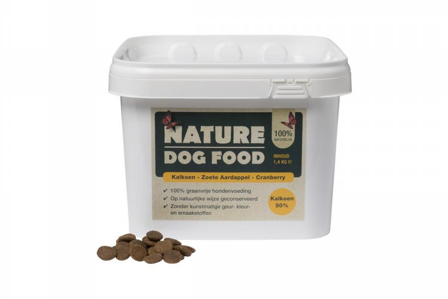 nature dog food  graanvrij-hondenvoer-kalkoen-emmer-brok-1200x800