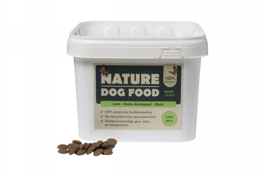 nature dog food  graanvrij-hondenvoer-lam-emmer-brok-1200x800